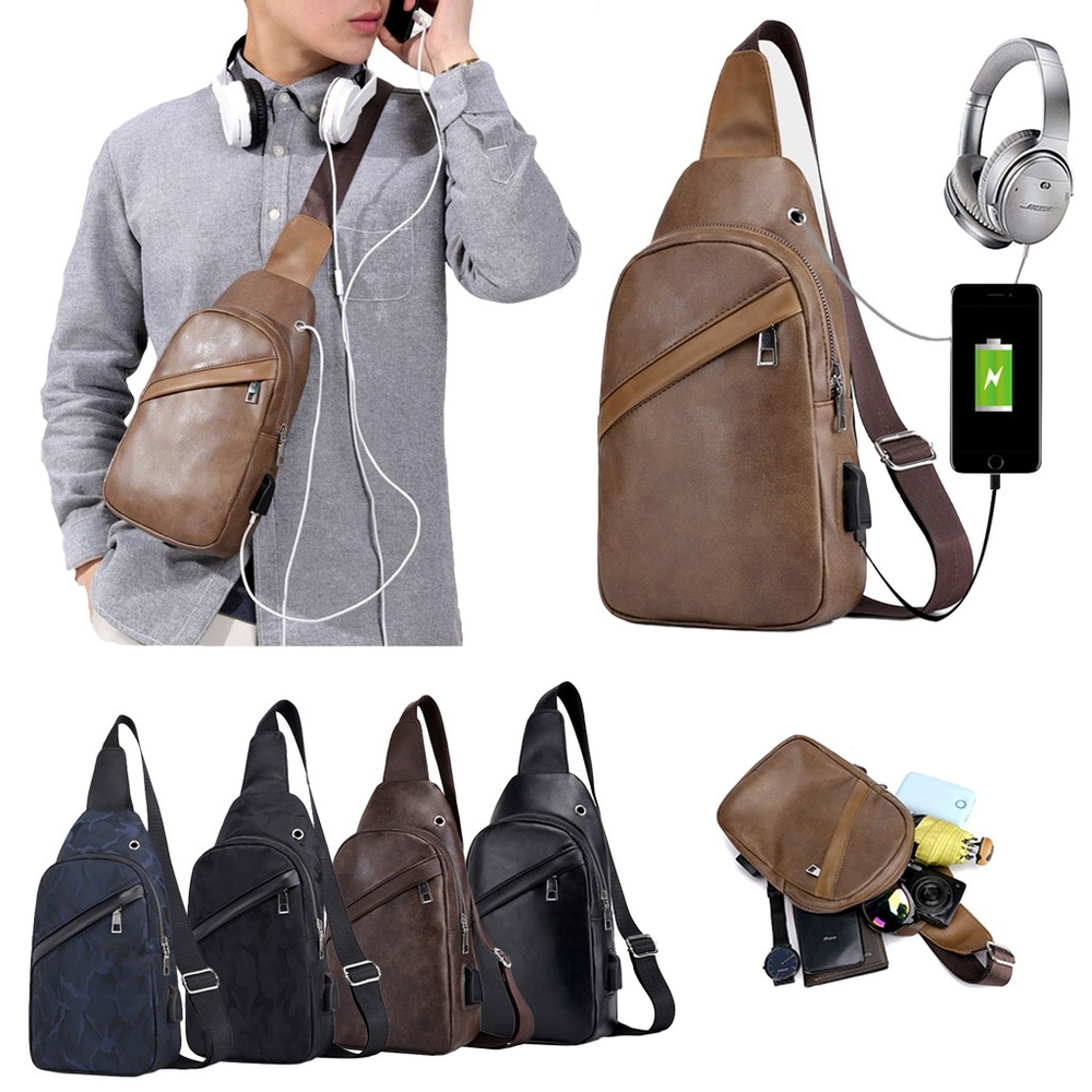 Men's Leather Sling Daypack Chest Crossbody Bag